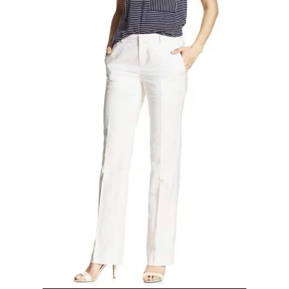 Banana Republic Logan White Linen Blend Straight Leg Tailored Trouser Pants 10